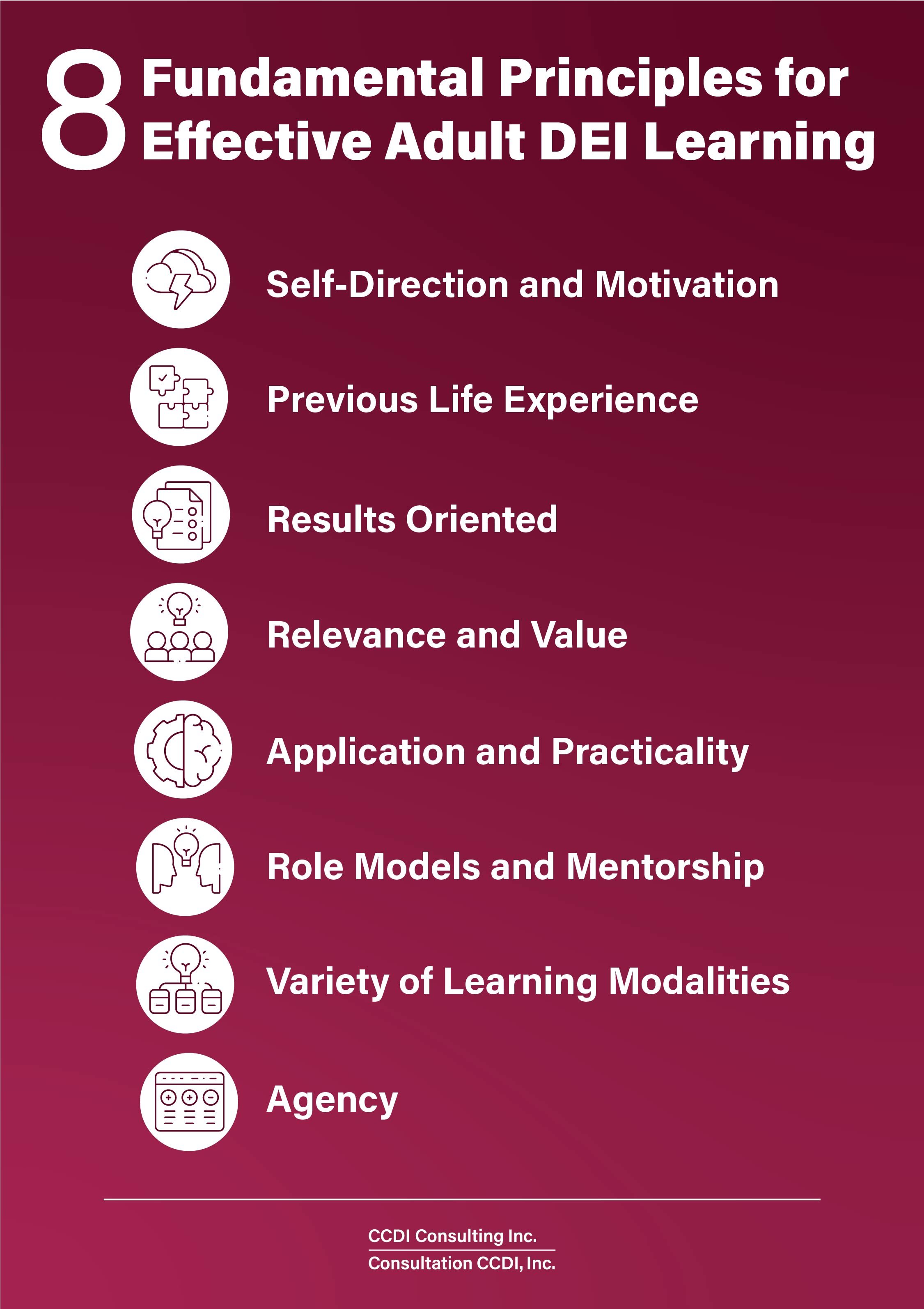 8 Fundamental Principles for Effective Adult DEI Learning Infographic